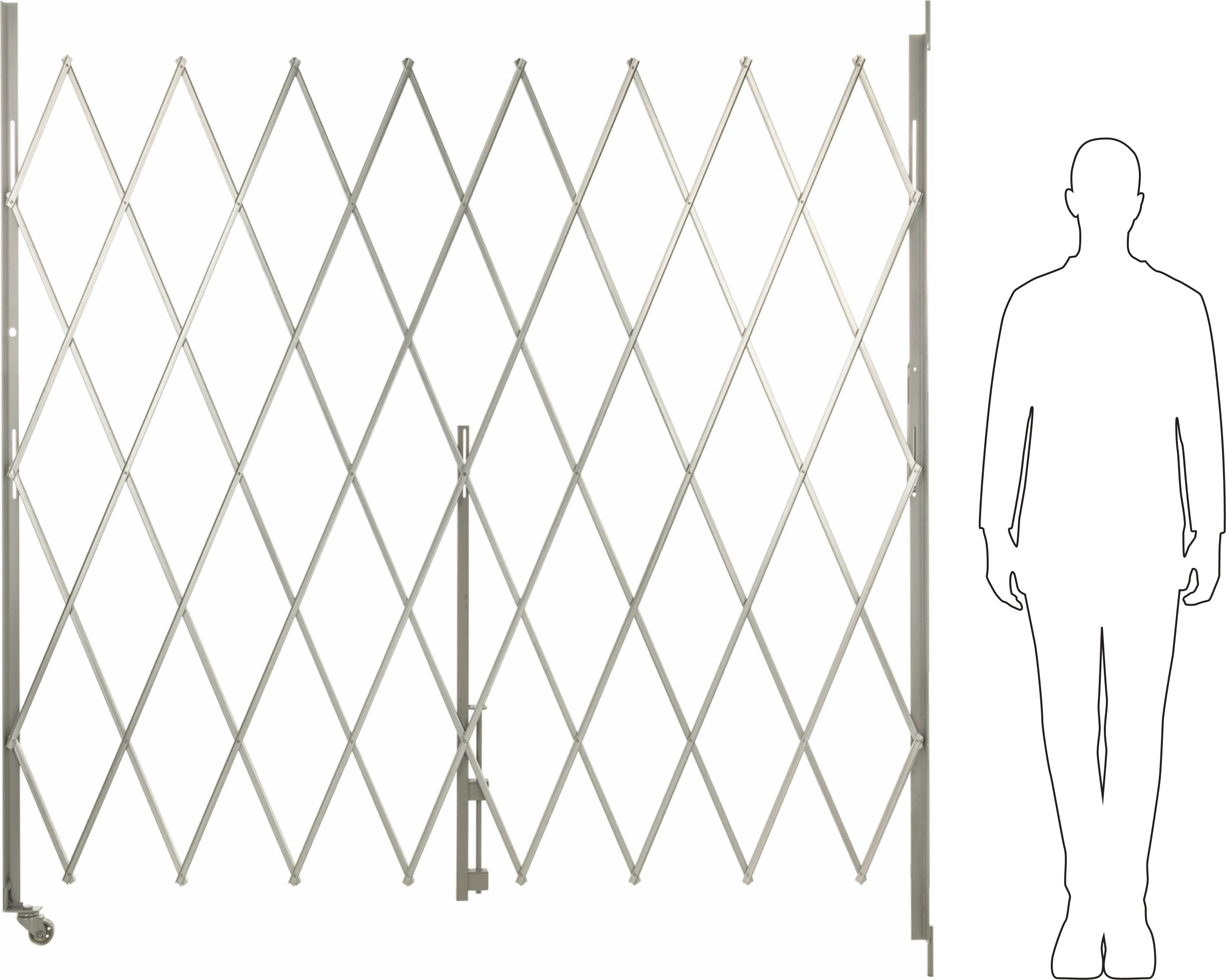 Katlanabilir Güvenlik Kapısı, 16 Gauge, 6-1/2'Katlanmış Yükseklik, 6' Maksimum Genişlik x 6' Yükseklik Genişletilmiş