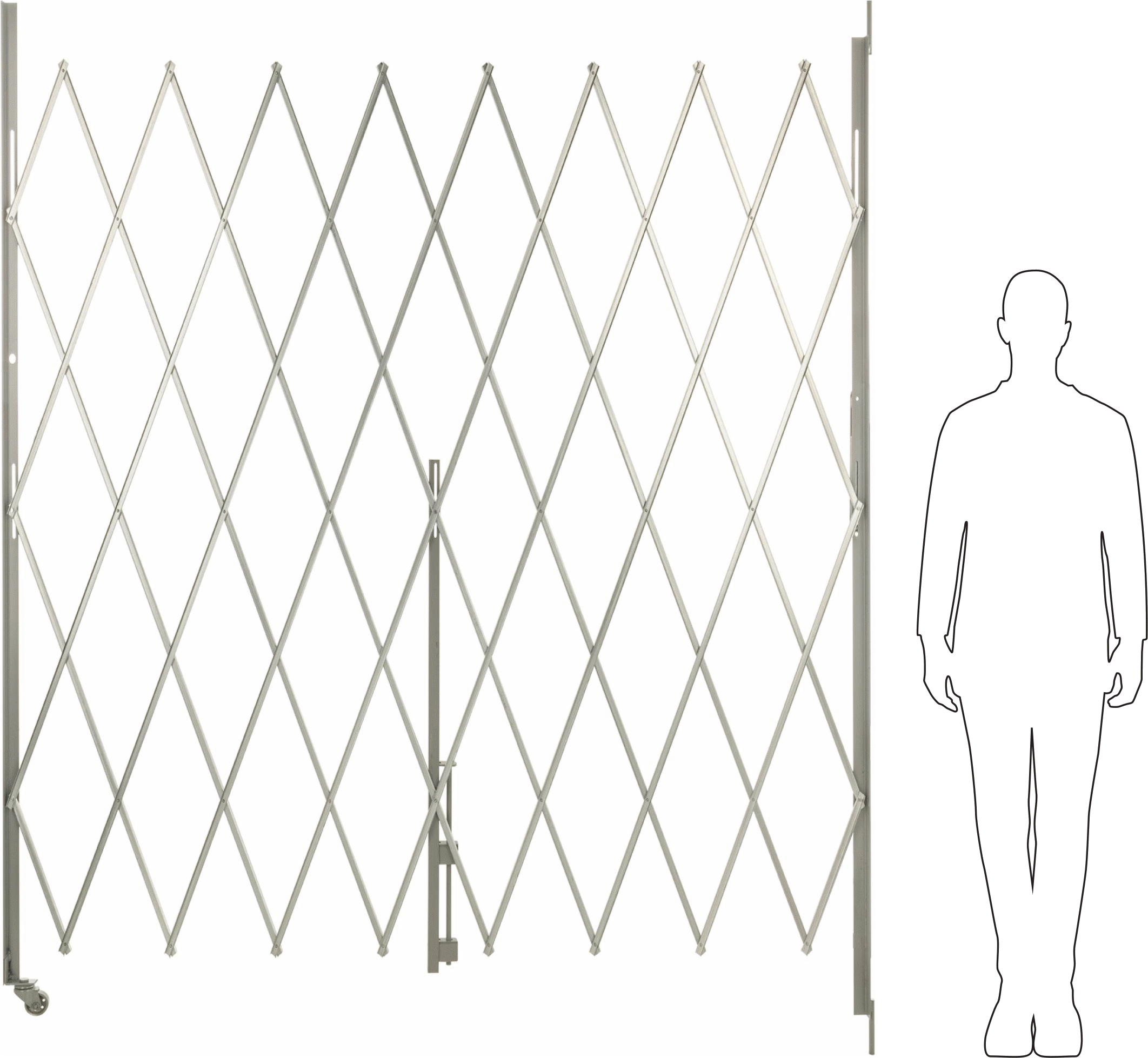 Katlanabilir Güvenlik Kapısı, 16 Gauge, 7-1/2 inç katlanmış yükseklik, 6' Maksimum Genişlik x 7' Yükseklik Genişletilmiş