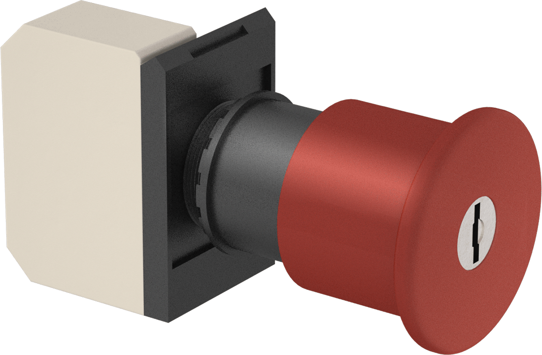 Acil Durdurma Paneli Montajlı Basmalı Düğme Anahtarı, 22 mm Panel Çapı, Anahtar Sıfırlama, 1 Devre, 1-9/16" Çap