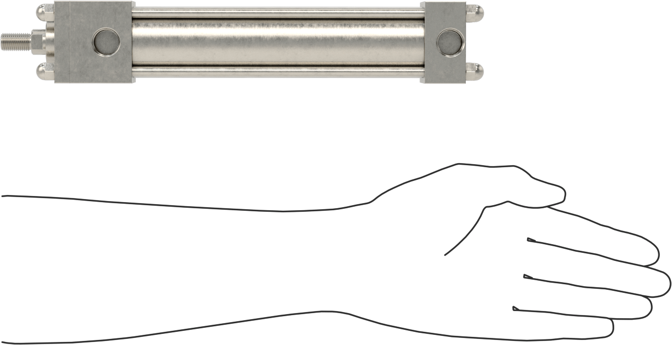 Yıkanabilir NFPA Bağlantı Çubuğu Hava Silindiri, Yastıklı, Sensör Hazır, 1-1/2" Delik Çapı, 6" Strok Uzunluğu