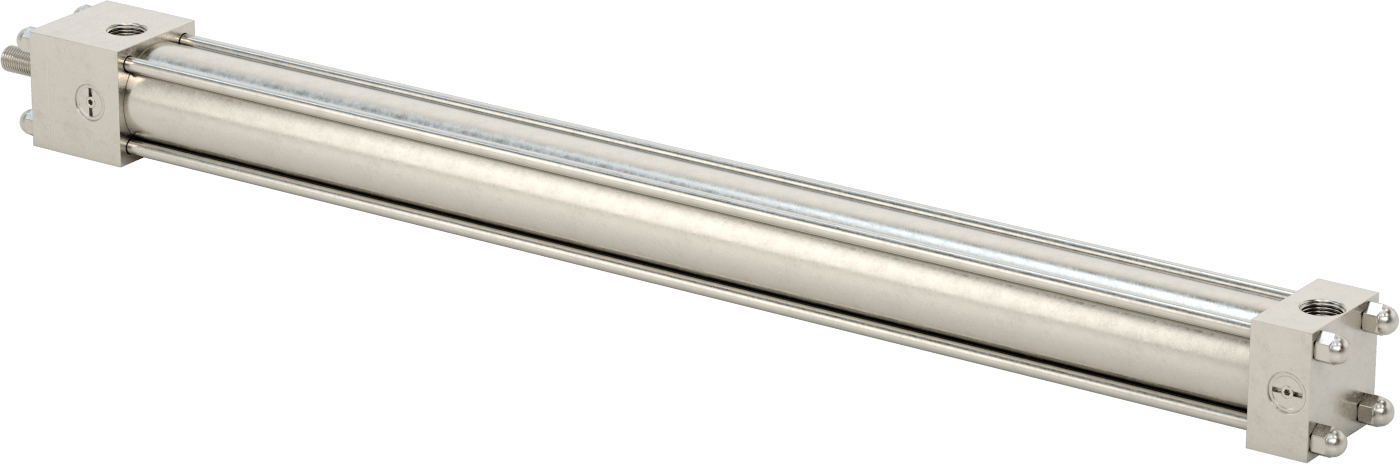 Yıkanabilir NFPA Bağlantı Çubuğu Hava Silindiri, Yastıklı, Sensör Hazır, 1-1/2" Delik Çapı, 20" Strok Uzunluğu