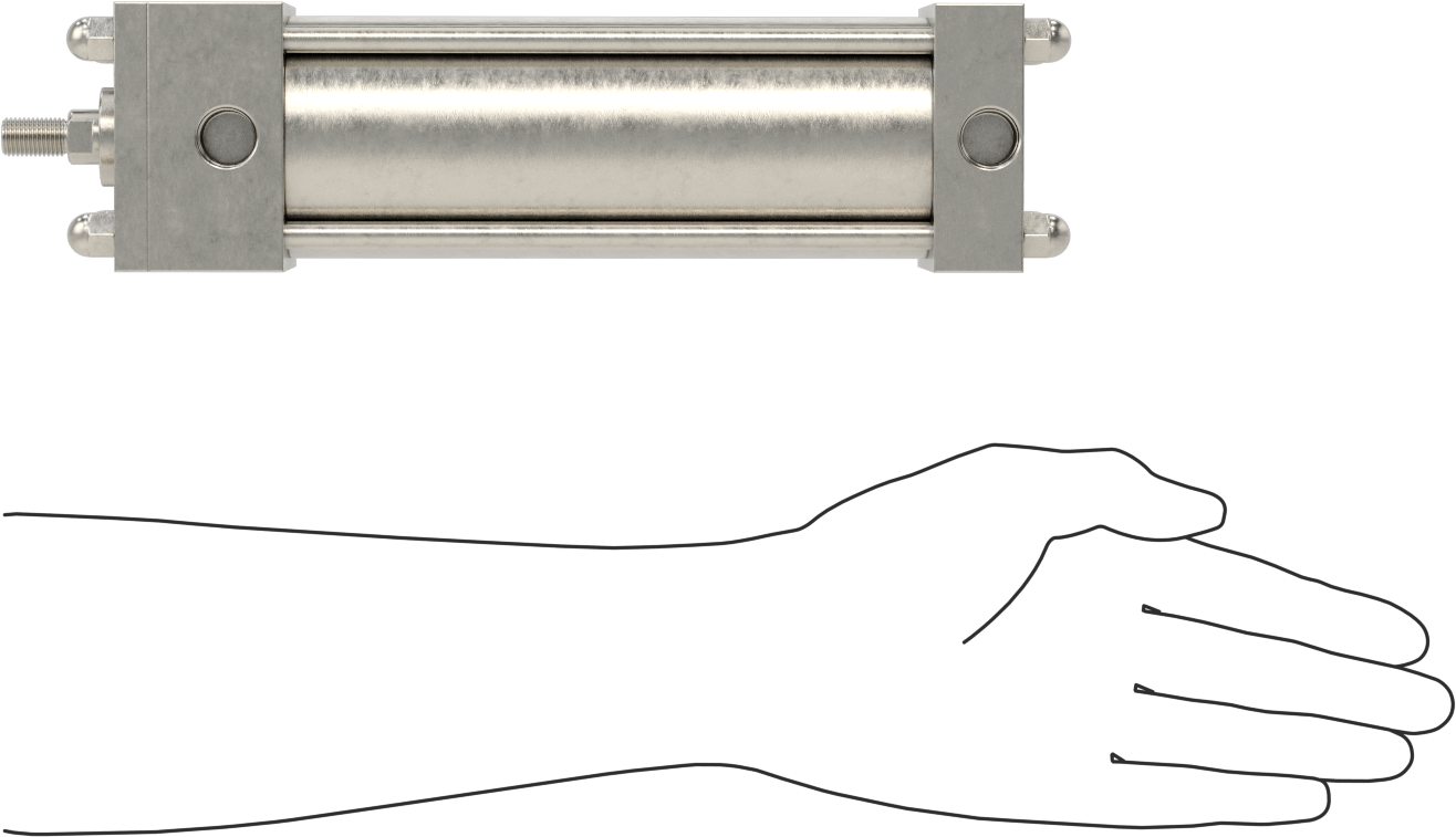 Yıkanabilir NFPA Bağlantı Çubuğu Hava Silindiri, Yastıklı, Sensör Hazır, 2-1/2" Delik Boyutu, 6" Strok Uzunluğu