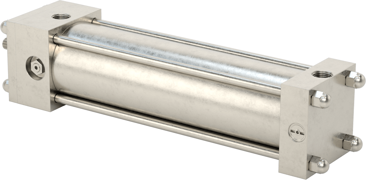 Yıkanabilir NFPA Bağlantı Çubuğu Hava Silindiri, Yastıklı, Sensör Hazır, 2-1/2" Delik Boyutu, 8" Strok Uzunluğu