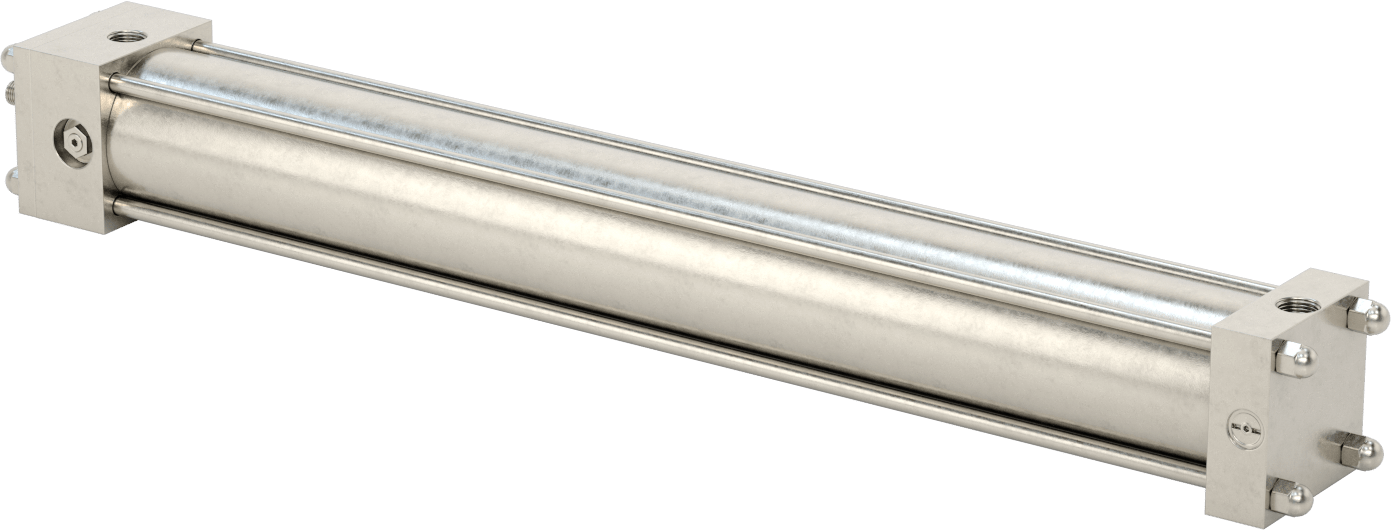 Yıkanabilir NFPA Bağlantı Çubuğu Hava Silindiri, Yastıklı, Sensör Hazır, 2-1/2" Delik Boyutu, 20" Strok Uzunluğu