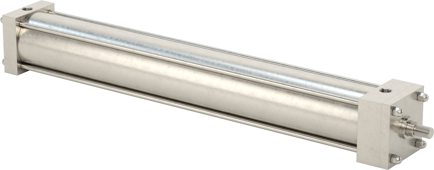 Yıkanabilir NFPA Bağlantı Çubuğu Hava Silindiri, Yastıklı, Sensör Hazır, 4" Delik Çapı, 28" Strok Uzunluğu