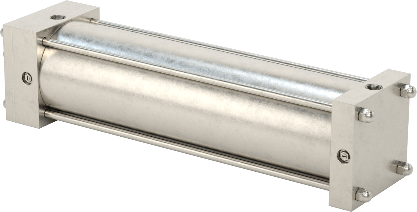Yıkanabilir NFPA Bağlantı Çubuğu Hava Silindiri, Yastıklı, Sensör Hazır, 6" Delik Çapı, 20" Strok Uzunluğu
