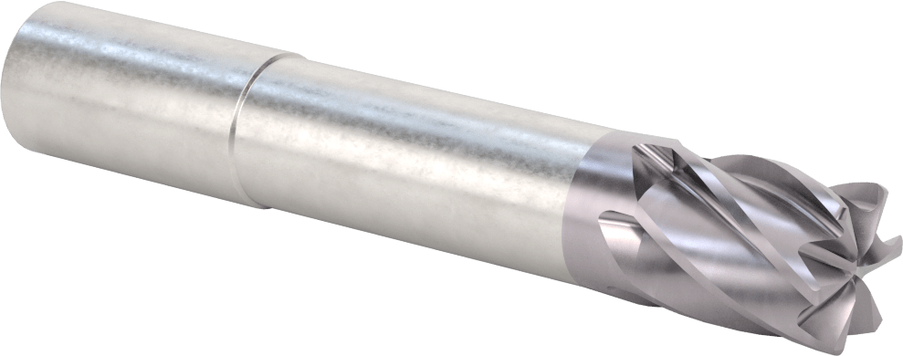 Hızlı Kesim Karbür Yuvarlak Kenarlı Kare Uçlu Freze, 6 Yiv, 0,95“ Çap x 2-7/8” Uzun Boyun, 0,06" Köşe Kesimi