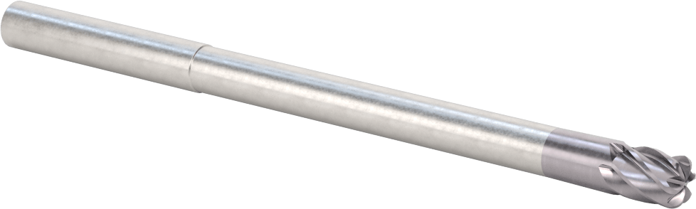 Hızlı Kesim Karbür Yuvarlak Kenarlı Kare Uçlu Freze, Uzun Uçlu, 6 Yiv, 3/8" Freze Çapı, 0,09" Köşe Yarıçapı