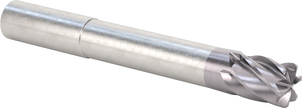 Hızlı Kesim Karbür Yuvarlak Kenarlı Kare Uçlu Freze, 6 Yiv, 0,712“ Çap x 3-1/8” Uzun Boyun, 0,09 inç Köşe Kesimi