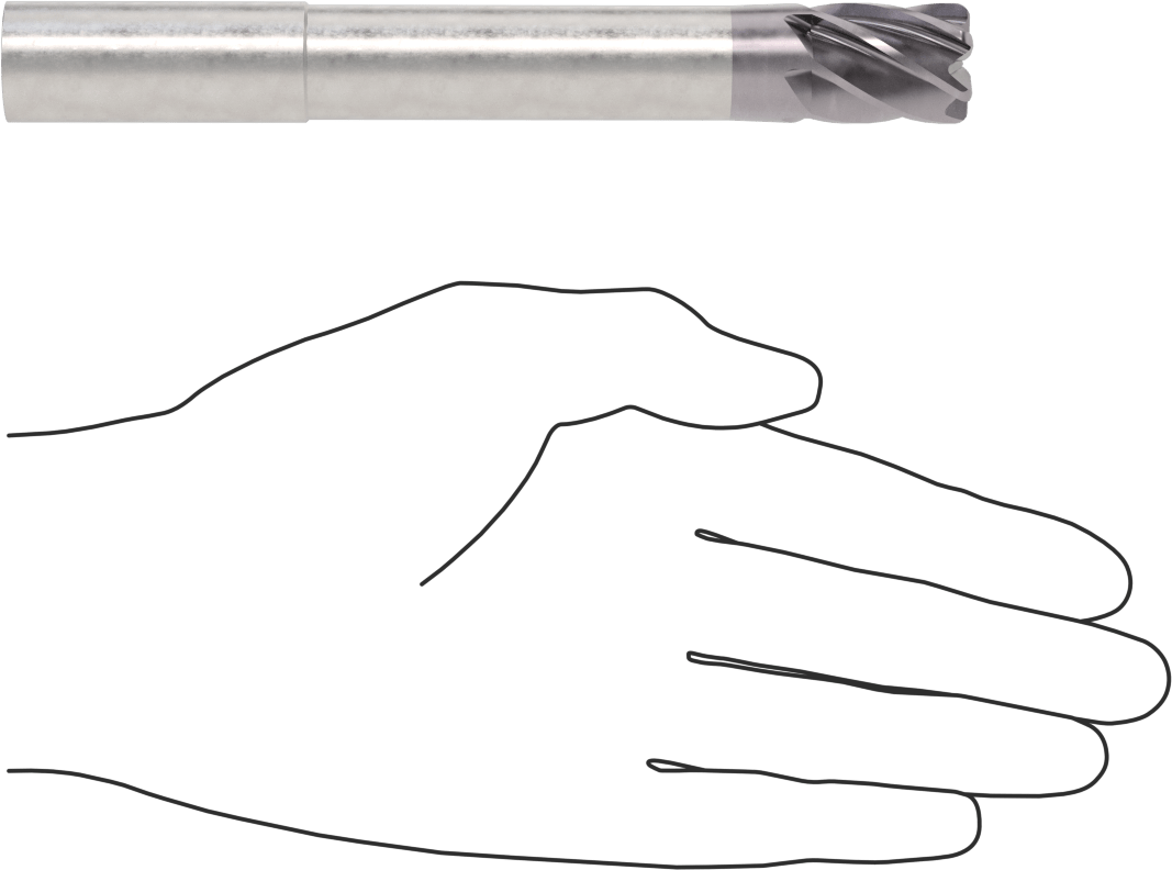 Hızlı Kesim Karbür Yuvarlak Kenarlı Kare Uçlu Freze, 6 Yiv, 0,712“ Çap x 3-1/8” Uzun Boyun, 0,09 inç Köşe Kesimi