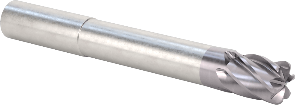 Hızlı Kesim Karbür Yuvarlak Kenarlı Kare Uçlu Freze, 6 Yivli, 0,712“ Çap x 3-1/8” Uzun Boyun, 0,125" Köşe Kesimi