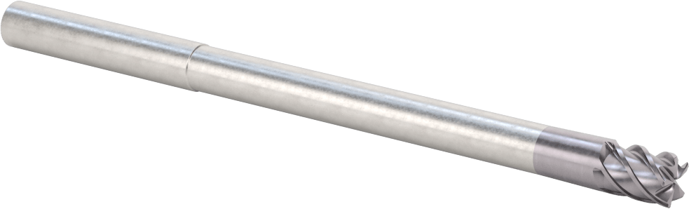 Hızlı Kesim Karbür Yuvarlak Kenarlı Kare Uçlu Freze, Uzun Uçlu, 5 Oluk, 3/8" Freze Çapı, 0,015" Köşe Yarıçapı