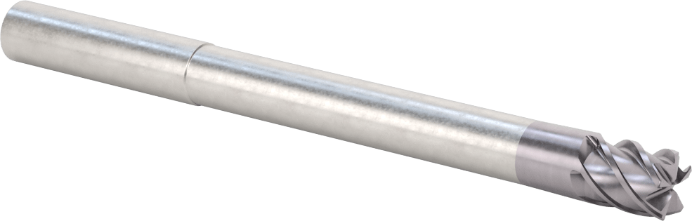 Hızlı Kesim Karbür Yuvarlak Kenarlı Kare Uçlu Freze, 5 Oluklu, 0,475“ Çap x 3-1/2” Uzun Boyun, 0,015 inç Köşe Kesimi