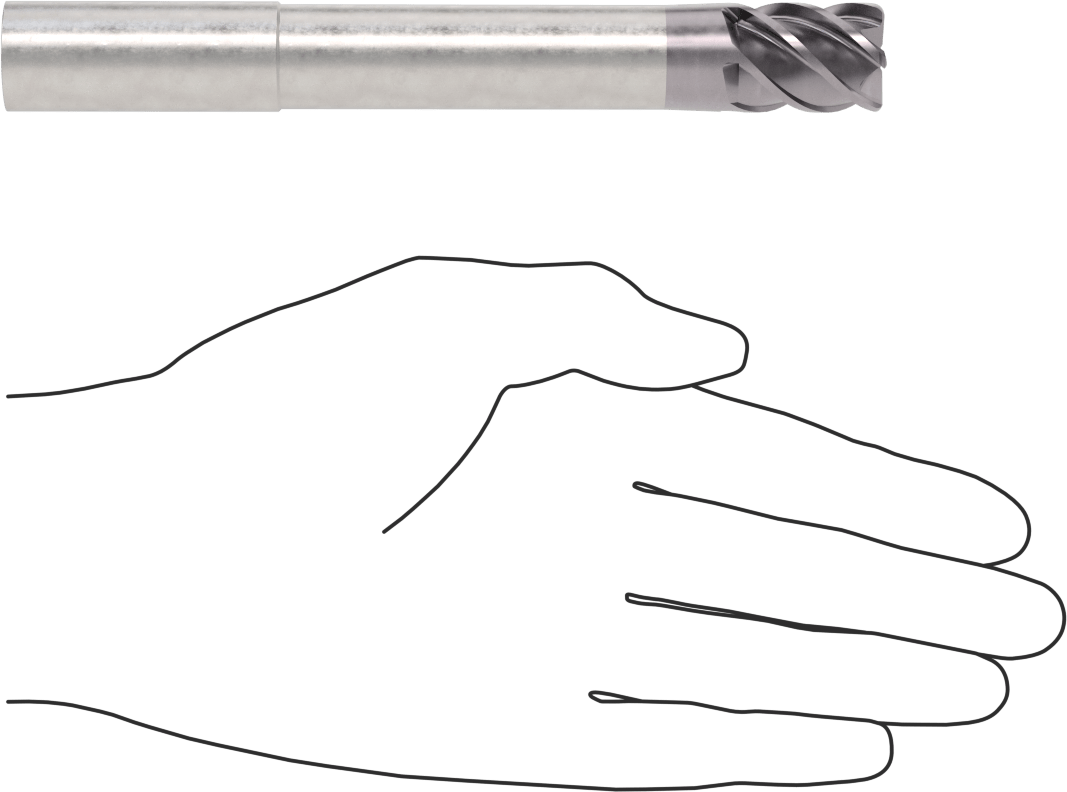 Hızlı Kesim Karbür Yuvarlak Kenarlı Kare Uçlu Freze, 5 Oluk, 0,712“ Çap x 3-1/8” Uzun Boyun, 0,06" Köşe Kesimi