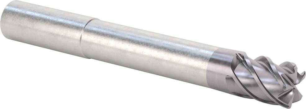 Hızlı Kesim Karbür Yuvarlak Kenarlı Kare Uçlu Freze, 5 Oluk, 0,712“ Çap x 3-1/8” Uzun Boyun, 0,06" Köşe Kesimi