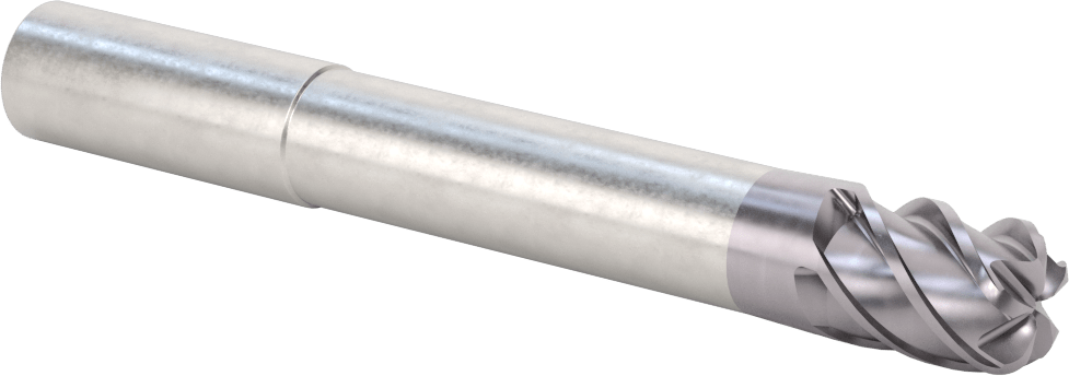 Hızlı Kesim Karbür Yuvarlak Kenarlı Kare Uçlu Freze, 5 Oluk, 0,712“ Çap x 3-1/8” Uzun Boyun, 0,19" Köşe Kesimi