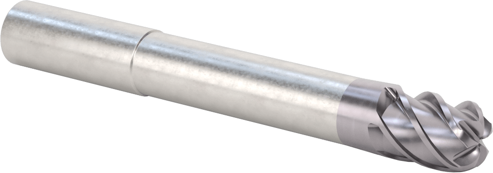 Hızlı Kesim Karbür Yuvarlak Kenarlı Kare Uçlu Freze, 5 Oluk, 0,712“ Çap x 3-1/8” Uzun Boyun, 0,25" Köşe Kesimi