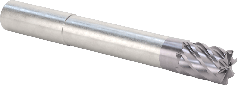 Hızlı Kesim Karbür Yuvarlak Kenarlı Kare Uçlu Freze, 7 Yiv, 0,712“ Çap x 3-1/8” Uzun Boyun, 0,03" Köşe Kesimi