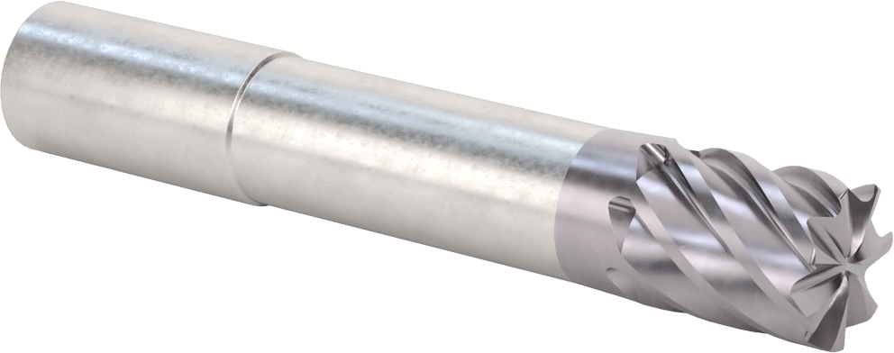 Hızlı Kesim Karbür Yuvarlak Kenarlı Kare Uçlu Freze, 7 Yiv, 0,95“ Çap x 2-7/8” Uzun Boyun, 0,03" Köşe Kesimi