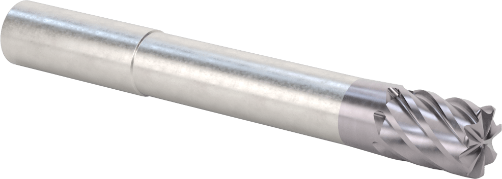 Hızlı Kesim Karbür Yuvarlak Kenarlı Kare Uçlu Freze, 7 Yiv, 0,712“ Çap x 3-1/8” Uzun Boyun, 0,06" Köşe Kesimi
