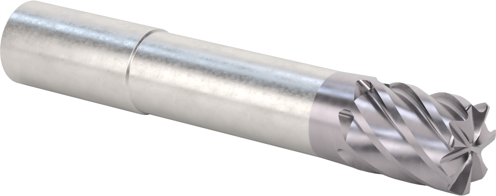 Hızlı Kesim Karbür Yuvarlak Kenarlı Kare Uçlu Freze, 7 Yiv, 0,95“ Çap x 2-7/8” Uzun Boyun, 0,06" Köşe Kesimi