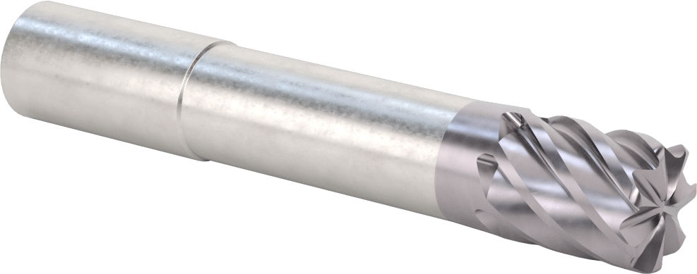 Hızlı Kesim Karbür Yuvarlak Kenarlı Kare Uçlu Freze, 7 Yiv, 0,95“ Çap x 2-7/8” Uzun Boyun, 0,09 inç Köşe Kesimi