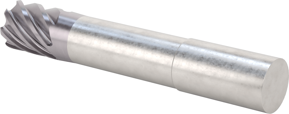Hızlı Kesim Karbür Yuvarlak Kenarlı Kare Uçlu Freze, 7 Yiv, 0,95“ Çap x 2-7/8” Uzun Boyun, 0,09 inç Köşe Kesimi