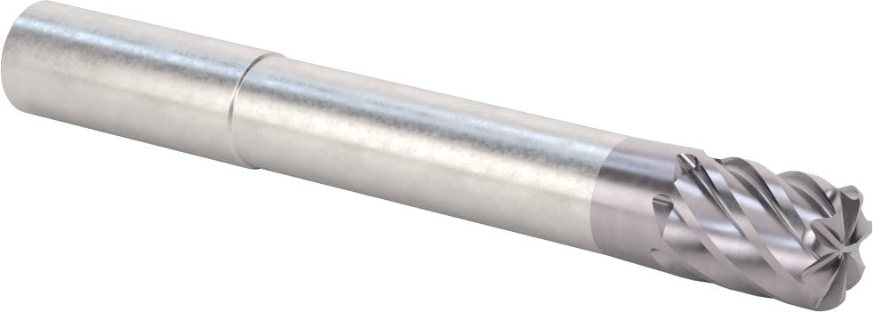 Hızlı Kesim Karbür Yuvarlak Kenarlı Kare Uçlu Freze, 7 Yiv, 0,712“ Çap x 3-1/8” Uzun Boyun, 0,125" Köşe Kesimi