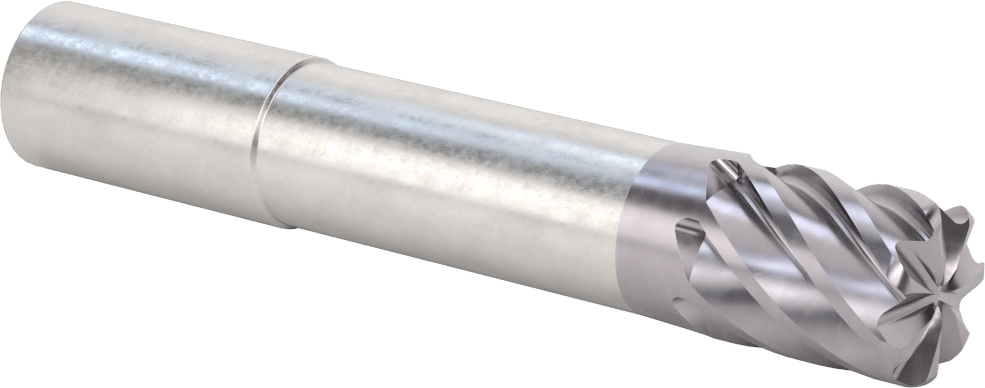Hızlı Kesim Karbür Yuvarlak Kenarlı Kare Uçlu Freze, 7 Yiv, 0,95“ Çap x 2-7/8” Uzun Boyun, 0,125" Köşe Kesimi