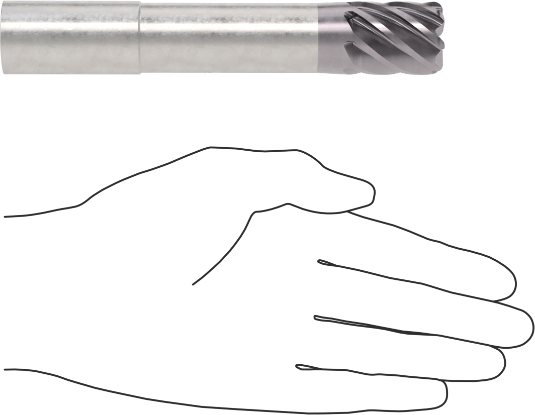Hızlı Kesim Karbür Yuvarlak Kenarlı Kare Uçlu Freze, 7 Yiv, 0,95“ Çap x 2-7/8” Uzun Boyun, 0,125" Köşe Kesimi
