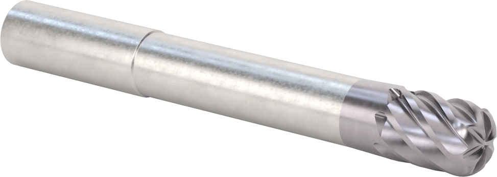 Hızlı Kesim Karbür Yuvarlak Kenarlı Kare Uçlu Freze, 7 Yiv, 0,712“ Çap x 3-1/8” Uzun Boyun, 0,25" Köşe Kesimi