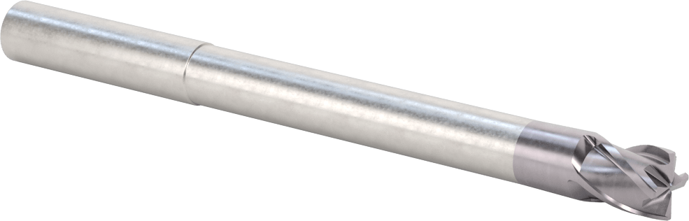 Hızlı Kesim Karbür Yuvarlak Kenarlı Kare Uçlu Freze, 4 Kanallı, 0,475“ Çap x 3-1/2” Uzun Boyun, 0,015 inç Köşe Kesimi