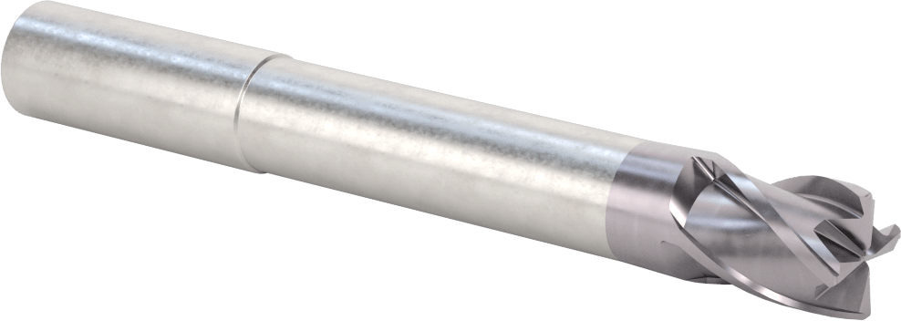 Hızlı Kesim Karbür Yuvarlak Kenarlı Kare Uçlu Freze, 4 Yiv, 0,712“ Çap x 3-1/8” Uzun Boyun, 0,03" Köşe Kesimi