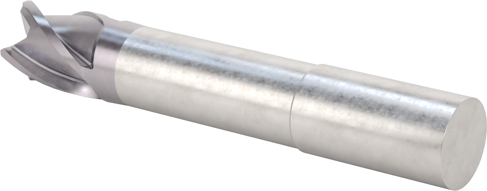 Hızlı Kesim Karbür Yuvarlak Kenarlı Kare Uçlu Freze, 4 Yiv, 0,95“ Çap x 2-7/8” Uzun Boyun, 0,03" Köşe Kesimi