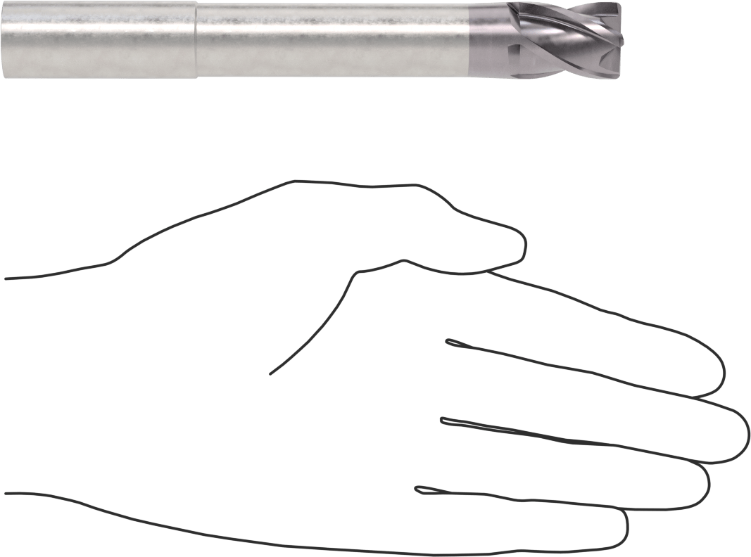 Hızlı Kesim Karbür Yuvarlak Kenarlı Kare Uçlu Freze, 4 Yiv, 0,712“ Çap x 3-1/8” Uzun Boyun, 0,06" Köşe Kesimi