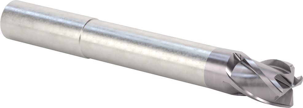 Hızlı Kesim Karbür Yuvarlak Kenarlı Kare Uçlu Freze, 4 Yiv, 0,712“ Çap x 3-1/8” Uzun Boyun, 0,06" Köşe Kesimi