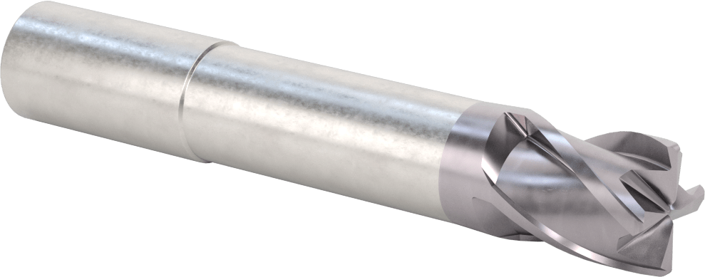 Hızlı Kesim Karbür Yuvarlak Kenarlı Kare Uçlu Freze, 4 Yiv, 0,95“ Çap x 2-7/8” Uzun Boyun, 0,06" Köşe Kesimi