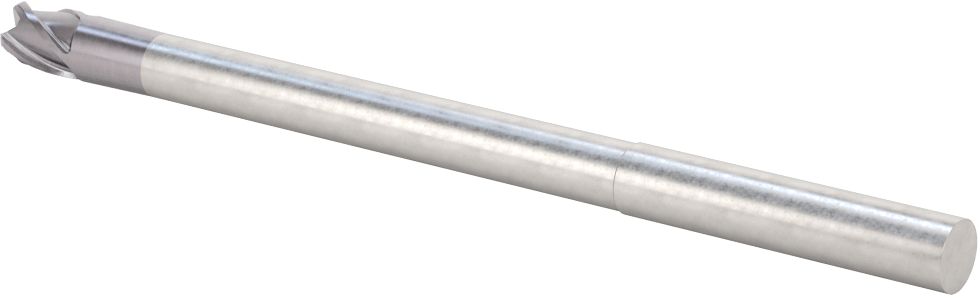 Hızlı Kesim Karbür Yuvarlak Kenarlı Kare Uçlu Freze, Uzun Uçlu, 4 Yiv, 3/8" Freze Çapı, 0,09" Köşe Yarıçapı