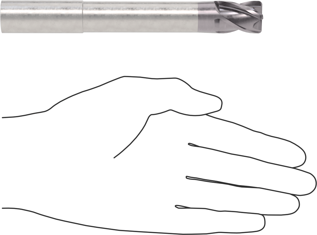 Hızlı Kesim Karbür Yuvarlak Kenarlı Kare Uçlu Freze, 4 Yiv, 0,712“ Çap x 3-1/8” Uzun Boyun, 0,09 inç Köşe Kesimi