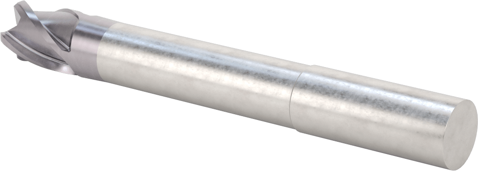 Hızlı Kesim Karbür Yuvarlak Kenarlı Kare Uçlu Freze, 4 Kanallı, 0,712“ Çap x 3-1/8” Uzun Boyun, 0,125" Köşe Kesimi