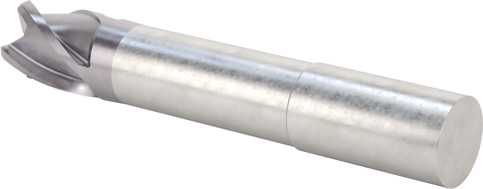 Hızlı Kesim Karbür Yuvarlak Kenarlı Kare Uçlu Freze, 4 Yiv, 0,95“ Çap x 2-7/8” Uzun Boyun, 0,125" Köşe Kesimi