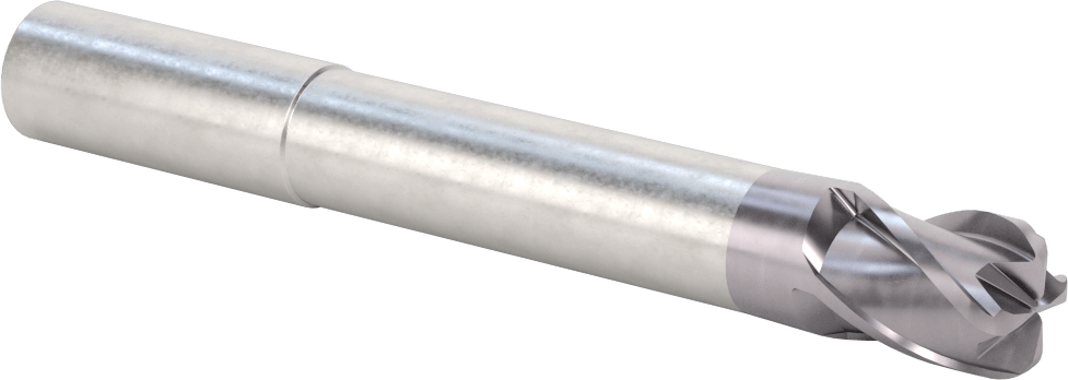 Hızlı Kesim Karbür Yuvarlak Kenarlı Kare Uçlu Freze, 4 Yiv, 0,712“ Çap x 3-1/8” Uzun Boyun, 0,19" Köşe Kesimi