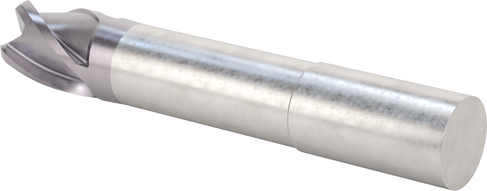 Hızlı Kesim Karbür Yuvarlak Kenarlı Kare Uçlu Freze, 4 Yiv, 0,95“ Çap x 2-7/8” Uzun Boyun, 0,19" Köşe Kesimi