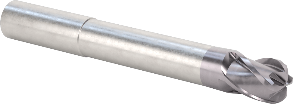 Hızlı Kesim Karbür Yuvarlak Kenarlı Kare Uçlu Freze, 4 Yiv, 0,712“ Çap x 3-1/8” Uzun Boyun, 0,25" Köşe Kesimi