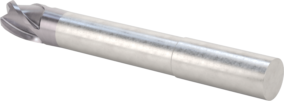 Hızlı Kesim Karbür Yuvarlak Kenarlı Kare Uçlu Freze, 4 Yiv, 0,712“ Çap x 3-1/8” Uzun Boyun, 0,25" Köşe Kesimi