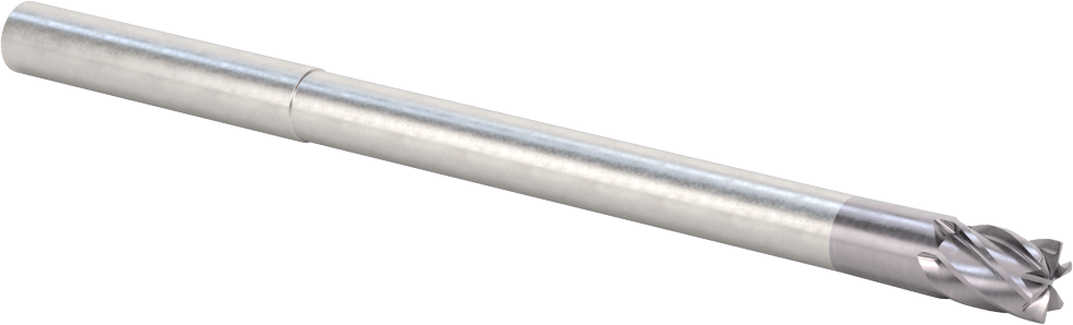 Hızlı Kesim Karbür Yuvarlak Kenarlı Kare Uçlu Freze, Uzun Uçlu, 6 Yiv, 3/8" Freze Çapı, 0,015" Köşe Yarıçapı