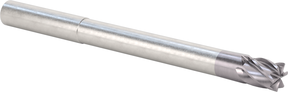 Hızlı Kesim Karbür Yuvarlak Kenarlı Kare Uçlu Freze, 6 Yivli, 0,475“ Çap x 3-1/2” Uzun Boyun, 0,015 inç Köşe Kesimi
