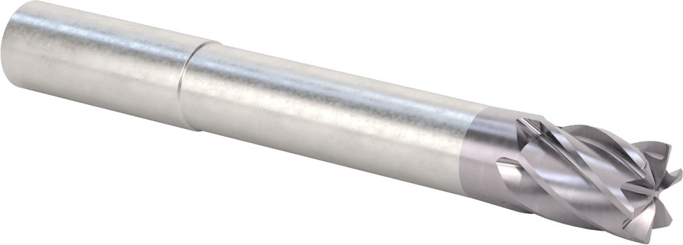 Hızlı Kesim Karbür Yuvarlak Kenarlı Kare Uçlu Freze, 6 Yiv, 0,712“ Çap x 3-1/8” Uzun Boyun, 0,03" Köşe Kesimi