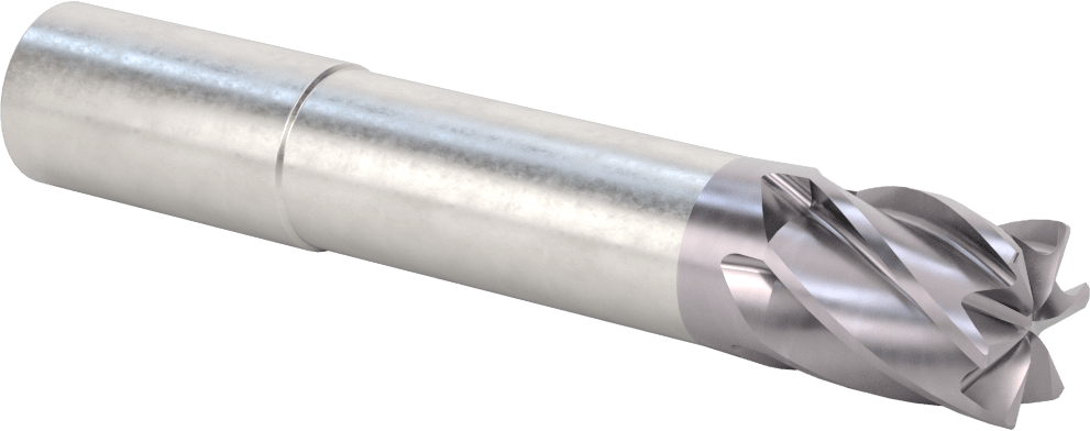 Hızlı Kesim Karbür Yuvarlak Kenarlı Kare Uçlu Freze, 6 Yiv, 0,95“ Çap x 2-7/8” Uzun Boyun, 0,03" Köşe Kesimi