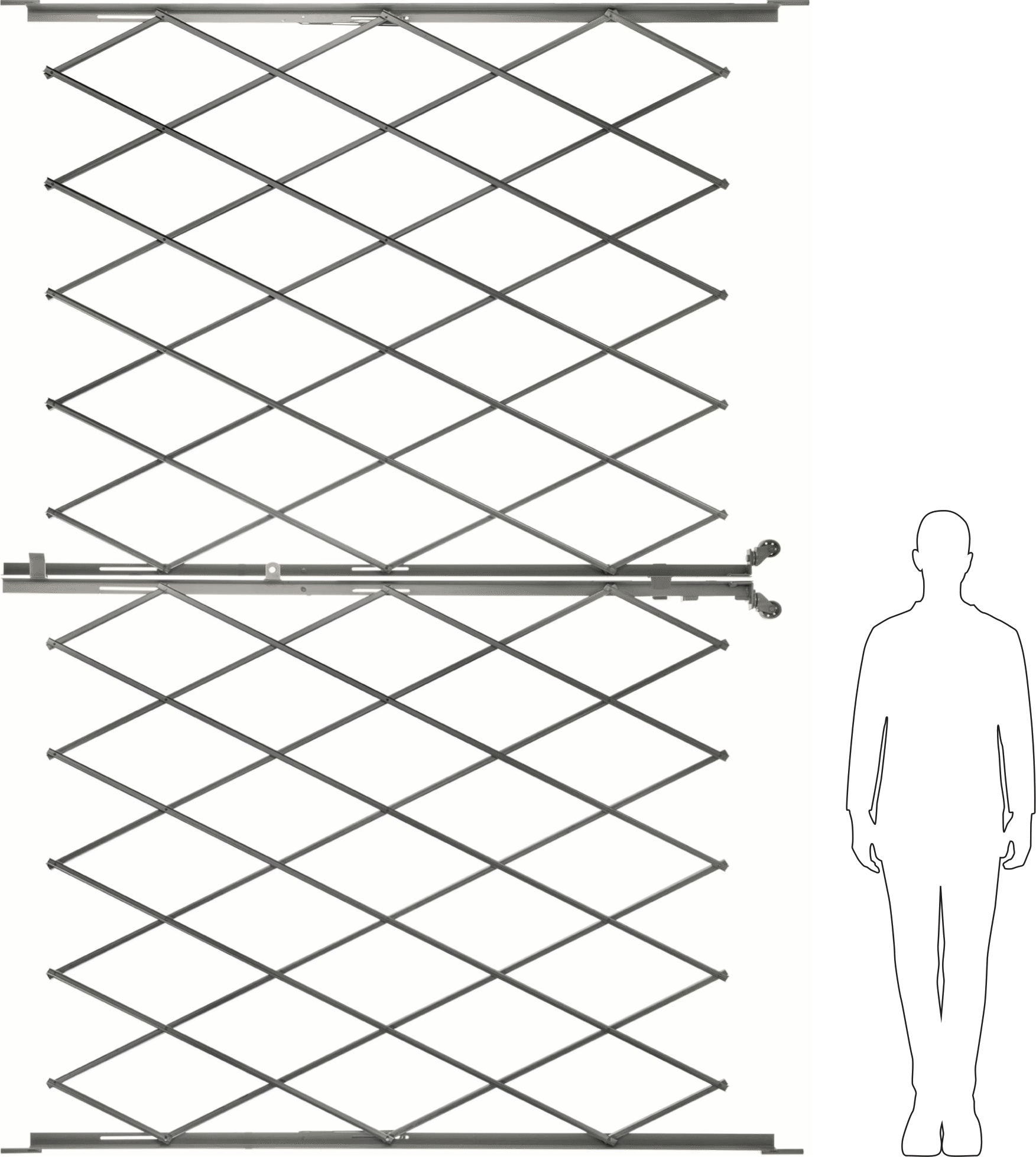 Katlanabilir Güvenlikli Çift Kapı, 16 Gauge, 7-1/2 Fit Katlanmış Yükseklik, 10 Fit Maksimum Genişletilmiş Genişlik